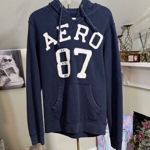 EUC Aeropostale Dark Blue Hoodie with White Details Distressed Vibe Size M